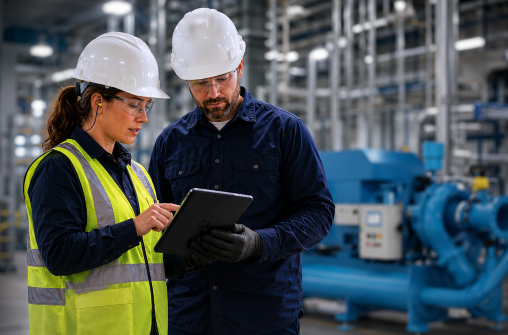 Employees learning safety in the workplace